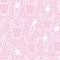 Cute hand-drawn childish seamless pattern with bunnies, carrots and dots on a pink background. Texture with linear