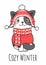 Cute Hand Drawn Christmas Kitty Cat In Sweater