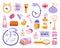 Cute hand drawn clipart set of hygiene items, bathroom accessories. Products for skincare, beauty, body care, self love