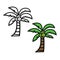 Cute hand drawn coconut tree vector illustration with black sketch and colored version