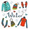 Cute hand drawn collection of winter clothing