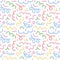 Cute hand drawn colorful line doodle squiggle seamless pattern. Creative minimalist style art background for kids or