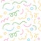 Cute hand drawn colorful line doodle squiggle seamless pattern. Creative minimalist style art background for kids or