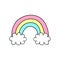 Cute hand drawn colorful rainbow with clouds