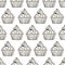 Cute hand drawn cupcake seamless pattern. Cake of black thin line contour