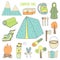Cute hand drawn doodle camping objects