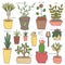 Cute hand drawn doodle house plants collection
