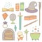 Cute hand drawn doodle magic objects collection