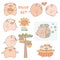 Cute hand drawn doodle pigs collection