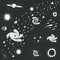 Cute hand drawn doodle space, cosmos objects