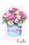 Cute hand drawn flower box. Beautiful flower bouquet with stylish box. Sketch.