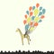 Cute hand drawn giraffe flying on the balloons - perfect newborn