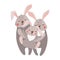 Cute hand drawn happy hare family on white