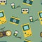 Cute hand drawn icon wallpaper. technology. game, camera, console, cassette.