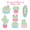 Cute Hand drawn Kawaii Cactus. Collection of Doodle Illustration in vector for cards, mugs, baby shower, birthdays Invitations.