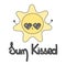 Cute hand drawn lettering sun kissed phrase with cartoon sun funny summer concept vector illustration