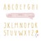 Cute hand drawn narrow glitter font for girls. Tall shiny alphabet. Doodle written condensed thin letters.