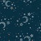 Cute hand drawn night sky seamless pattern with ornate stars and moons, comic background, great for textiles, banners, wallpapers