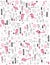 Cute Hand Drawn Pink Vector Birds. Grey, Pink and Black Twigs, Flowers and Leaves. White Background. Childish Style Illustration.