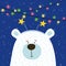 Cute hand drawn polar bear with hoop head Peace on snowy background with garland