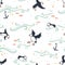 Cute hand drawn puffin seamless pattern, lovely doodle birds background, great for textiles, banners, wallpapers - vector design