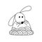 Cute hand drawn rabbit, coloring pages for adults and kids. Easter background with creative ornament