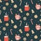 Cute hand drawn seamless pattern with cocoa, marshmallow and christmas cookies.