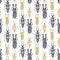 Cute hand drawn seamless pattern with insect beetles in gold and black color. Vintage style tattoo textured vector. Print, textile