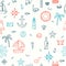 Cute hand drawn seamless pattern with nautical elements. Marine