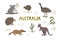 Cute hand drawn set with australian animals. Kangaroo, koala and platypus. Kiwi, echidna and ostrich.