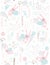 Cute Hand Drawn Sleeping Little Bunnies, Vector Pattern. Pink Rabbits Sleeping on the Blue Clouds. Pink, Grey and Blue Flowers, Tw