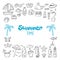 Cute hand drawn summer time collection. Beach theme doodle set.