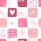 Cute hand drawn Valentine`s Day seamless pattern, romantic doodles background with hearts, arrows, diamonds and type - great for