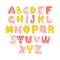 Cute hand drawn vector alphabet. Pink and yellow isolated decorative funny letters