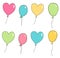 Cute hand drawn vector balloons green, yellow, pink