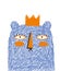 Cute Hand Drawn Vector Illustratration with King Bear. Nursery Art with Blue Bear in an Orange Crown.