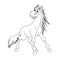 Cute hand drawn wondering horse drawing contour for coloring.