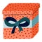 Cute hand drawn wrapped gift box with a bow. Concept of sharing, gifting, receiving gift, surprise. Present for Christmas,