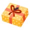 Cute hand drawn wrapped gift box with a bow. Concept of sharing, gifting, receiving gift, surprise. Present for Christmas,