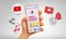 Cute Hand Holding Phone Youtube Icons Around 3D Rendering