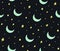 Cute handdrawn stars and moon seamless vector pattern