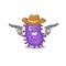 Cute handsome cowboy of bacteria bacilli cartoon character with guns