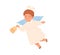 Cute happy angel flying and holding bell. Little boy with nimbus ringing handbell. Religious Christmas character