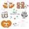 Cute happy animals couples vector isolated illustration