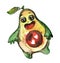 Cute happy avocado dancing. Watercolor illustration, cartoon character on a white background. The concept of a healthy