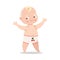 Cute happy baby in white underpants standing and smiling. Vector illustration in flat cartoon style.