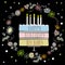 Cute happy birthday card with cake and candles