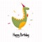 Cute Happy Birthday card with dinosaur mascot. Happy child monster