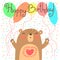 Cute happy birthday card with funny bear.