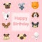 Cute happy birthday card with funny dogs